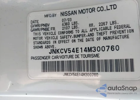 2004 Infiniti G35 from USA, damaged, VIN JNKCV54E14M300760